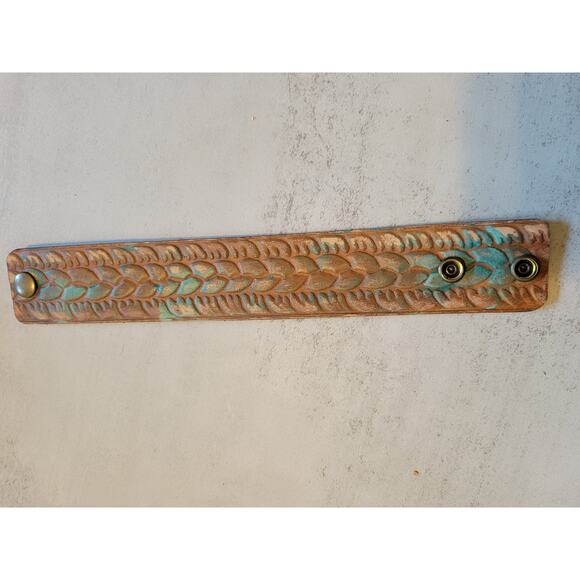 Western Boho Layering Hand Tooled Leather Bracelet Ivory Turquoise Brown - Picture 2 of 8